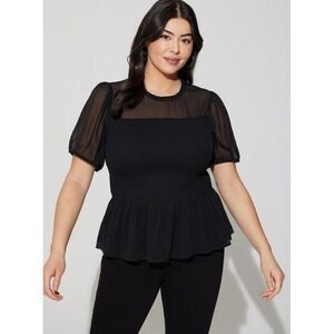 Torrid Women's Black Chiffon Ruffle Smocked Peplum Sheer‎ Crop Top Size 6X Chic